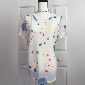 Shana polyester and rayon paint splatter top.